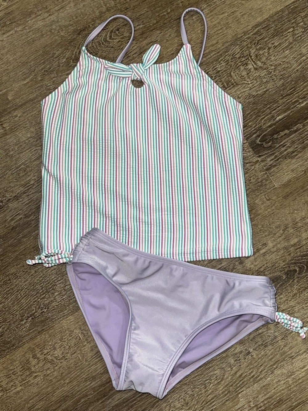 Girls' Pastel Stripe Tankini Set - Lavender Bottom